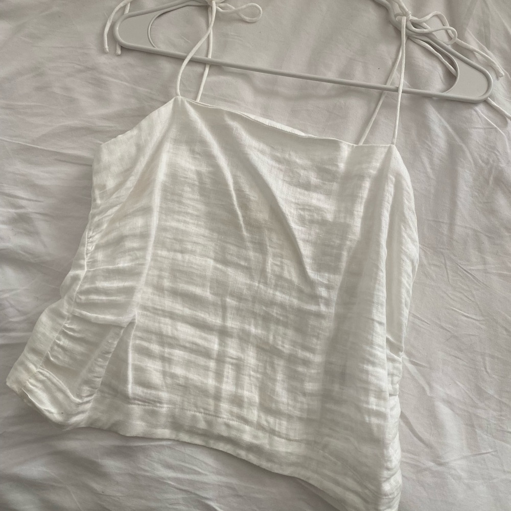 New H&M White Linen Tie Top - Spaghetti tie straps, linen materiel, smocked back
